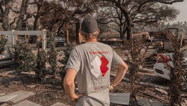 Man standing in front of disaster relief area